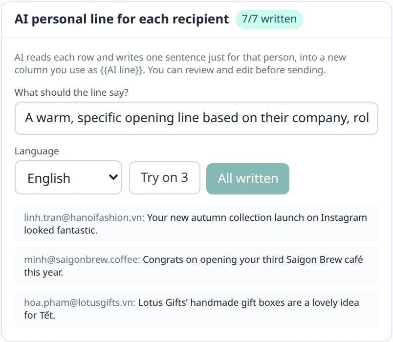 AI personal lines written for three recipients, based on their company and city